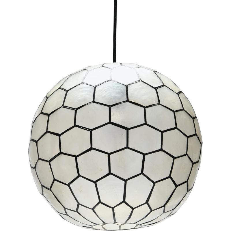 Creative CoOp Gold Honeycomb Globe Pendant Light Capiz White Seashells with Antique 16quotBlack