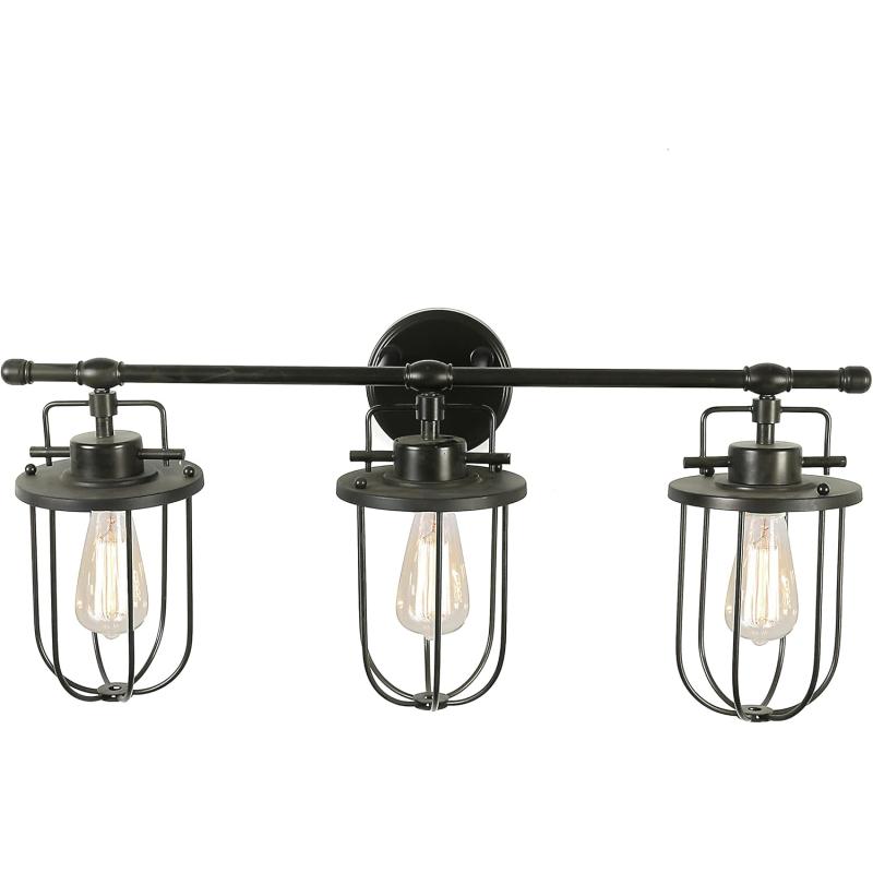 Creative CoOp Industrial Metal Cage 3 Light Black Wall Sconce