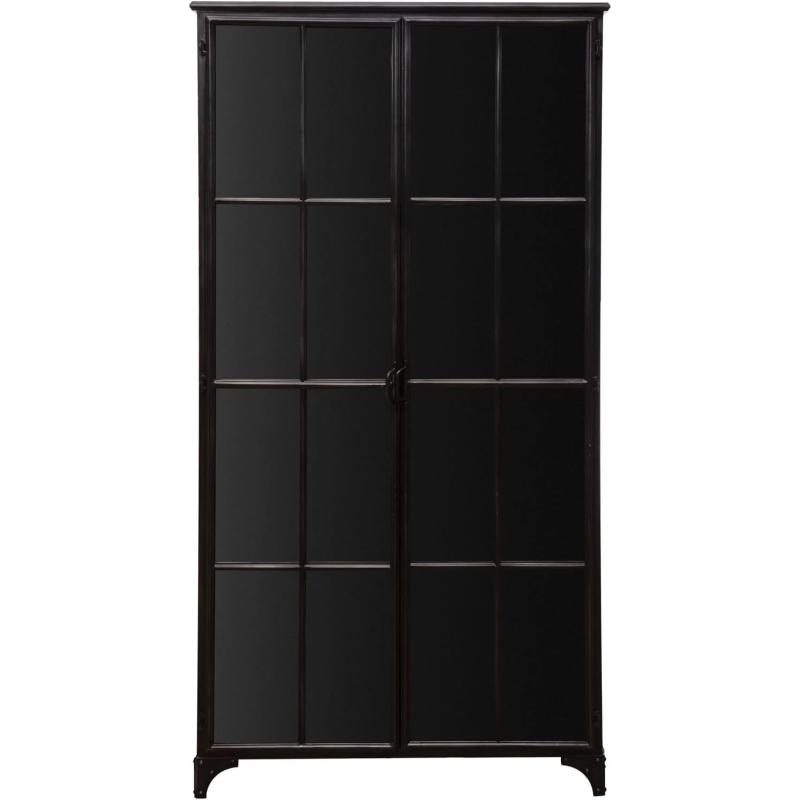 Creative CoOp Metal Display Glass Doors and Shelves Black Cabinet