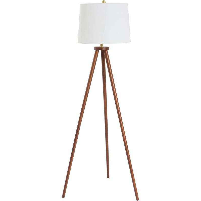 Creative CoOp Mid Century Modern Tripod Wood Floor Lamp with Linen Shade Natural and CreamWhite