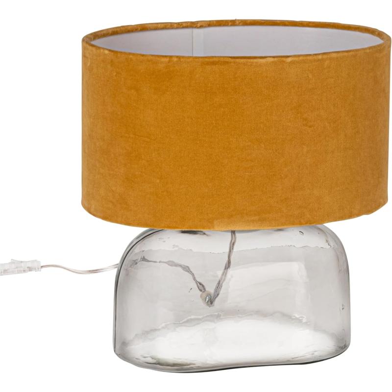 Creative CoOp Modern Table Lamp with Glass Base and Velvet Shade Mustard Yellow