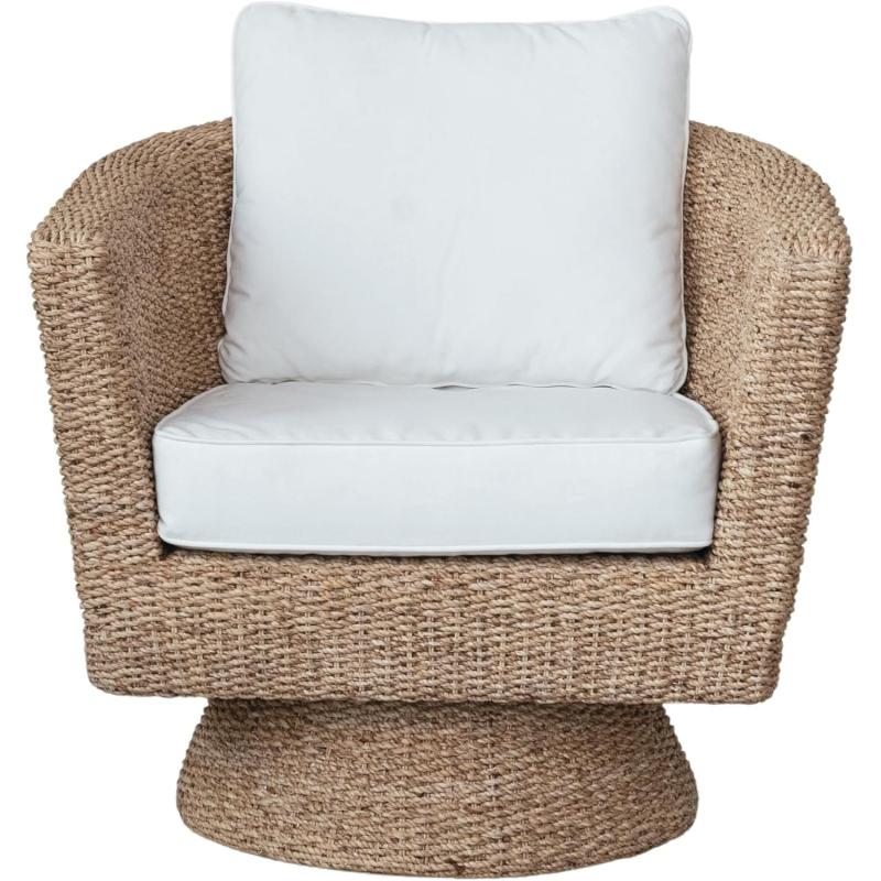 Creative CoOp Natural Acacia Wood and Water Hyacinth Swivel Chair