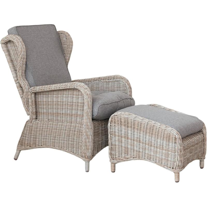 Creative CoOp Natural Wicker and Aluminum Accent Chair with Ottoman Grey