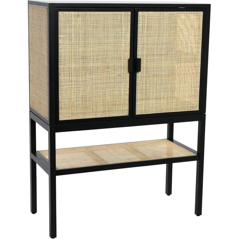 Creative CoOp Pine Wood Natural Rattan Details Cabinet GreyBlack