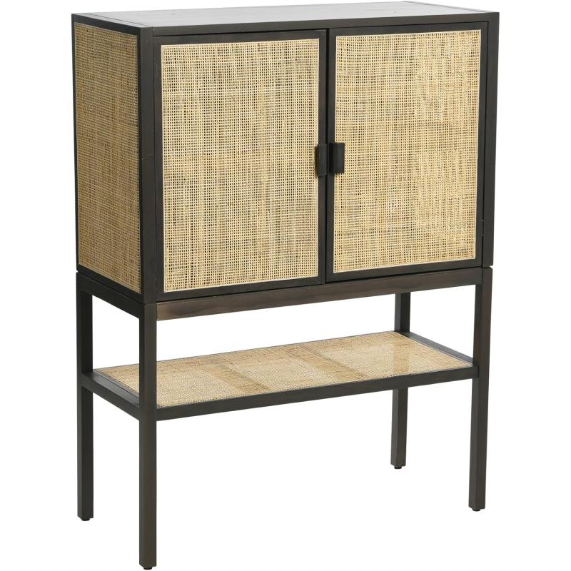 Creative CoOp Pine Wood Natural Rattan Details Cabinet GreyGrey