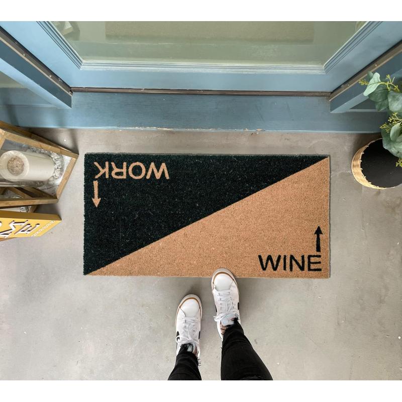 Creative CoOp Printed 2Tone Coir Work and Wine Message and PVC Back Natural and Black Doormat