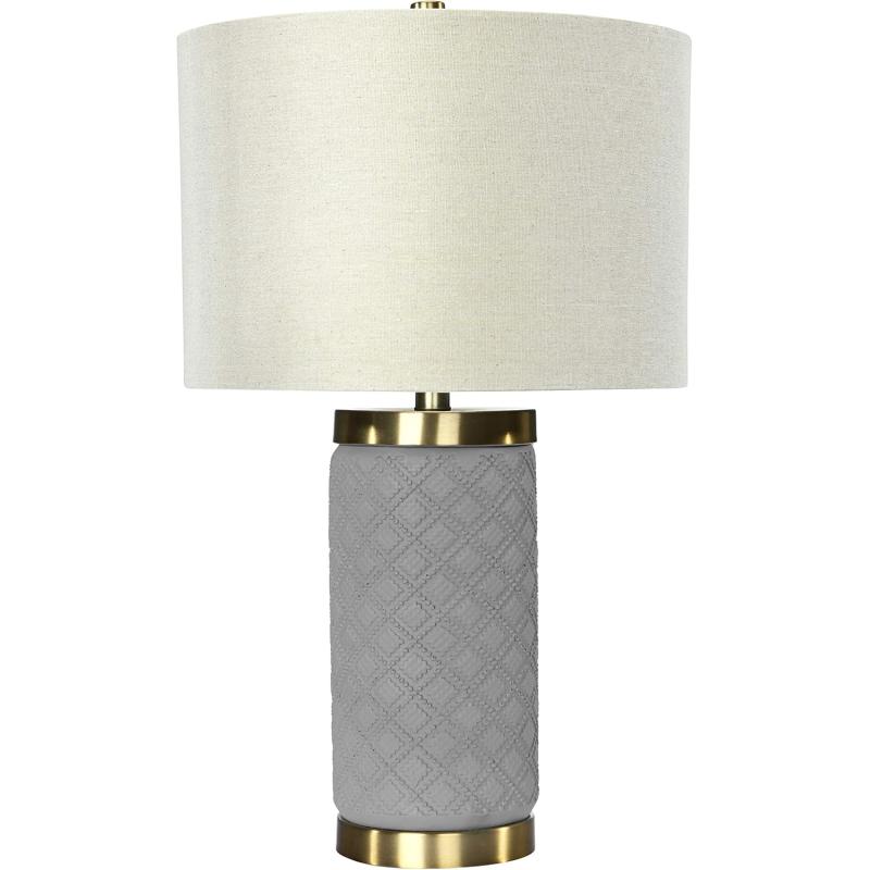 Creative CoOp Raw Concrete Imprinted Diamond Design and Metal Accents Table Lamp GreyGray