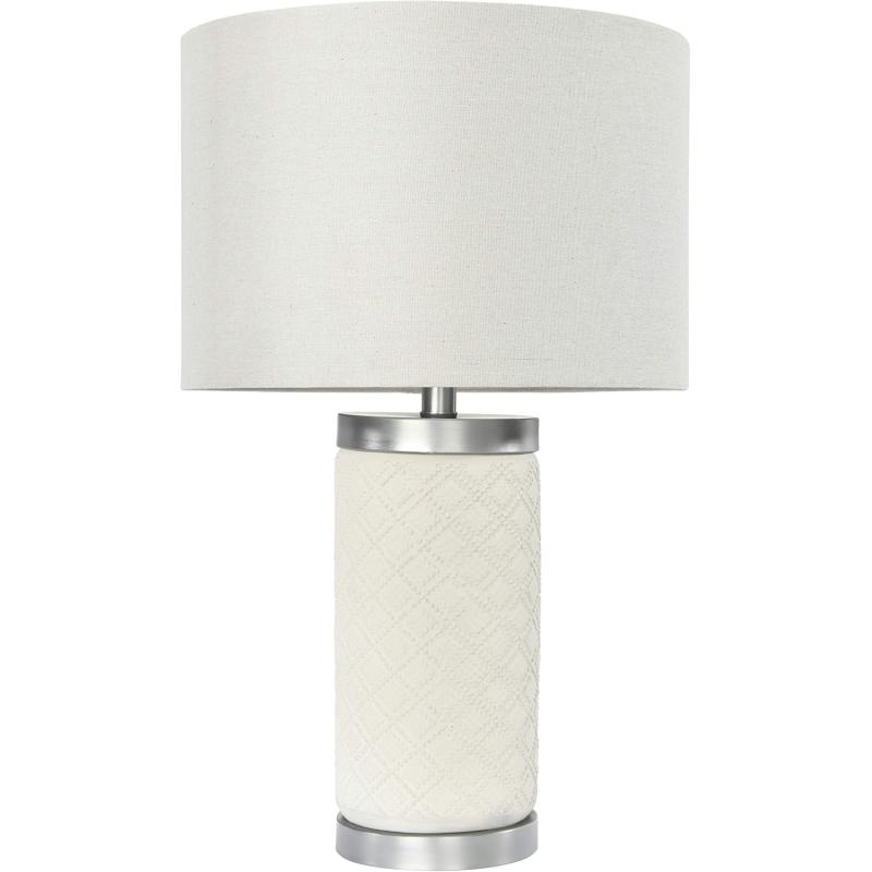 Creative CoOp Raw Concrete Imprinted Diamond Design and Metal Accents Table Lamp GreyLight Gray