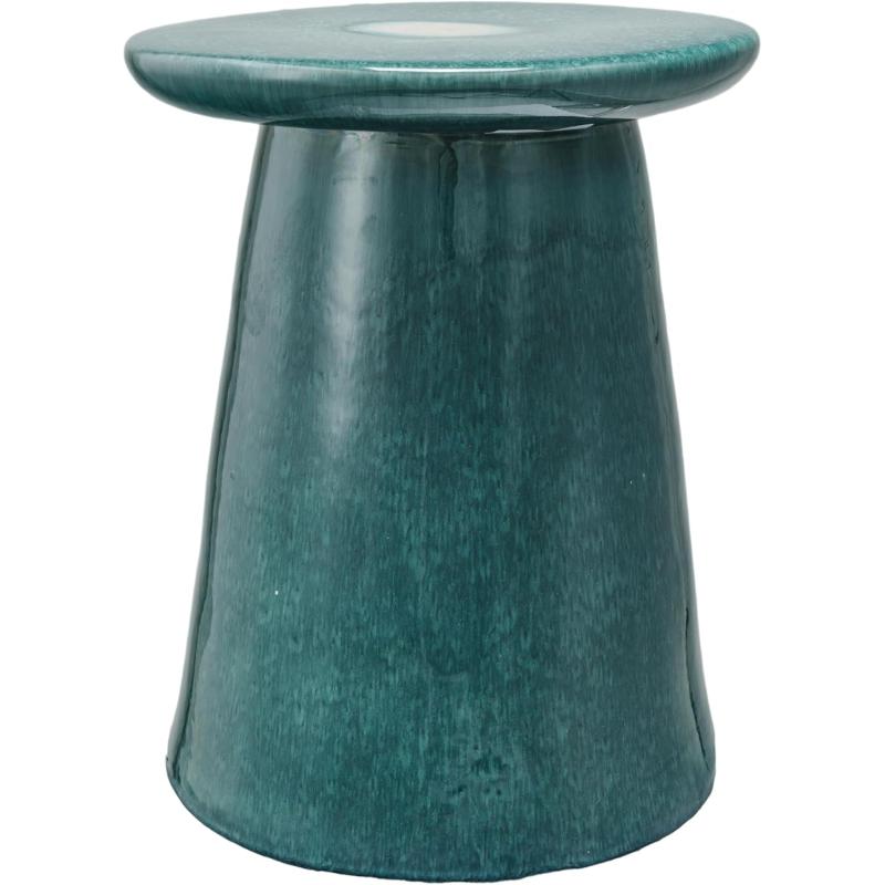 Creative CoOp Round Reactive Glaze Stoneware Stool Teal