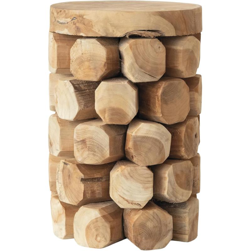 Creative CoOp Round Teakwood Stool Natural