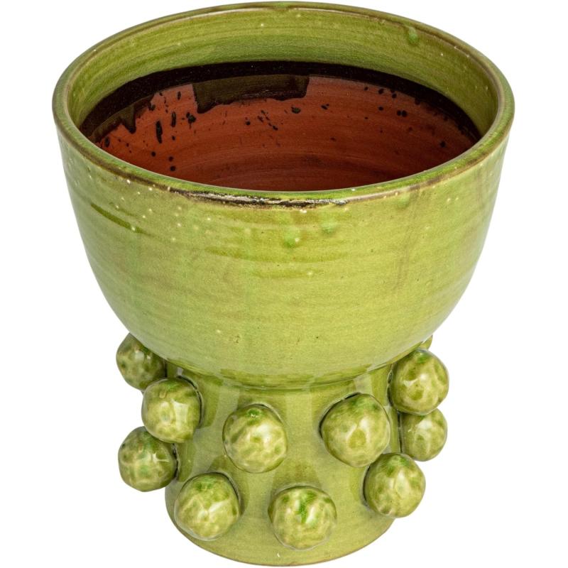 Creative CoOp Round TerraCotta Hobnail Footed Vase GreenGreen