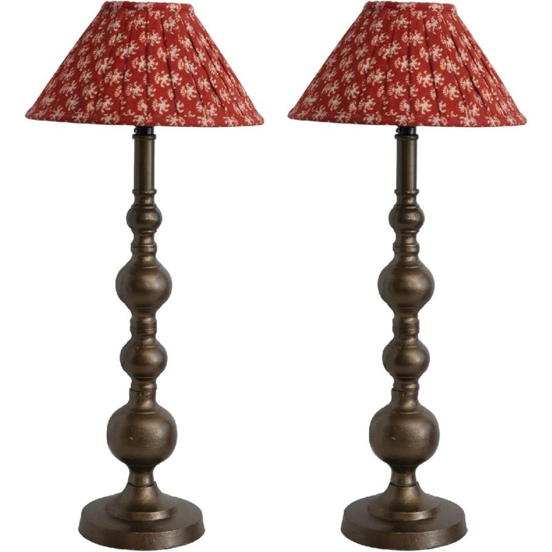 Creative CoOp Sculptural Metal Patterned Shade Set of 2 Antique Brass Finish and Red Table Lamp