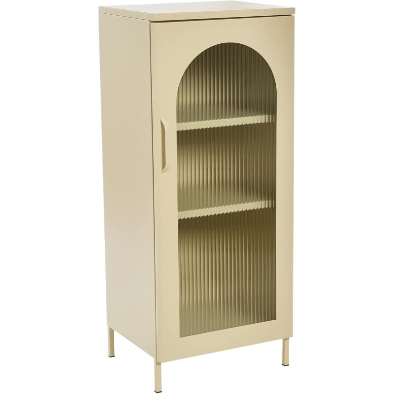 Creative CoOp Solstice Metal Cabinet with 2 Arched Glass Doors Dark GreenCream