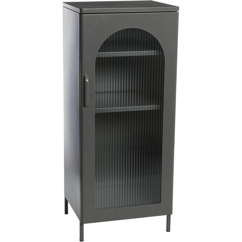 Creative CoOp Solstice Metal Cabinet with 2 Arched Glass Doors Dark GreenGrey