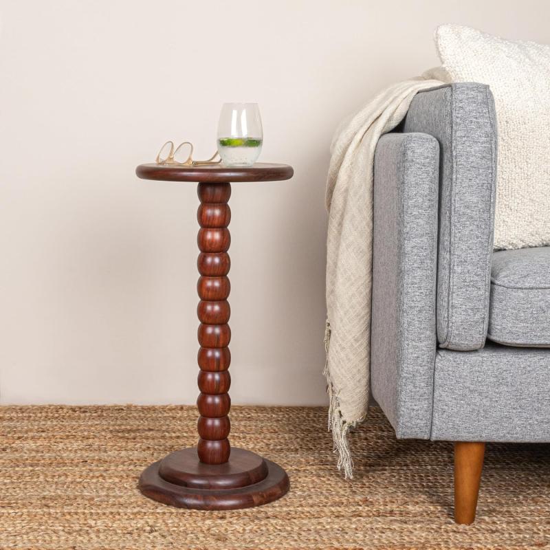 Creative CoOp Stacked Pedestal Cocktail Side Table BlackDark Chestnut