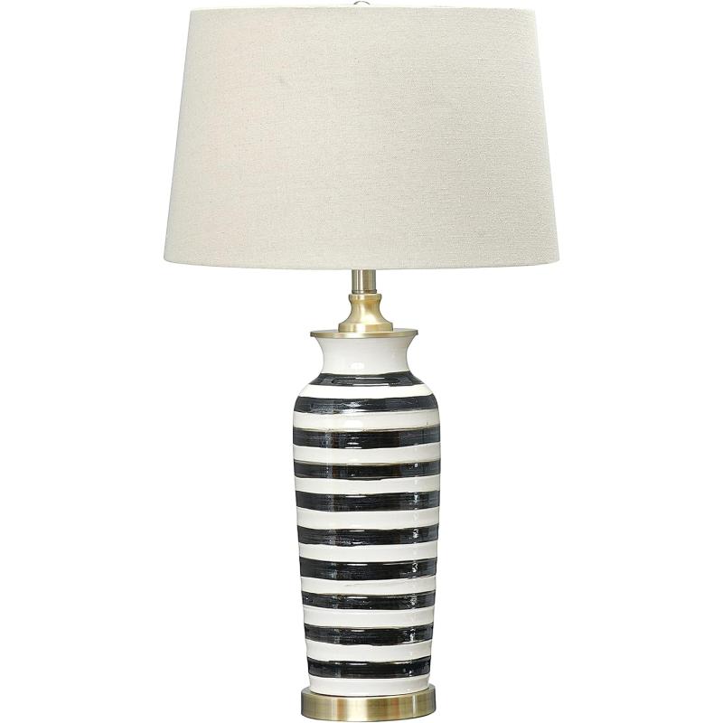 Creative CoOp Striped Ceramic Table Lamp with Brushed Gold Accents Black and WhiteBlack Stripe