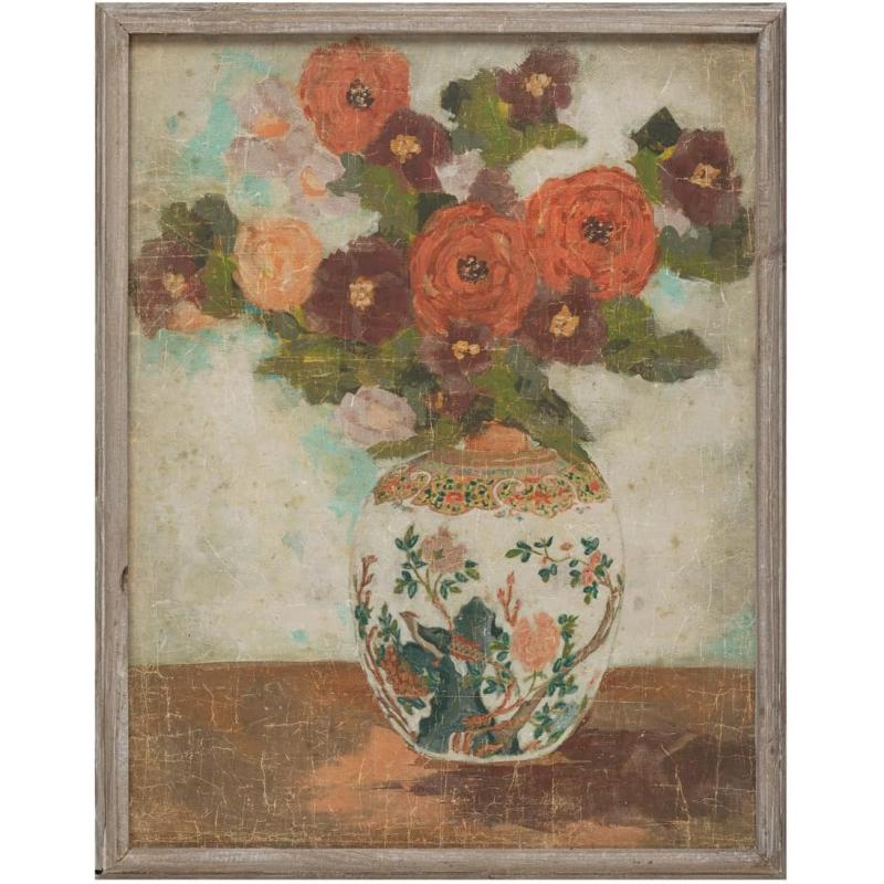 Creative CoOp Wood Framed Wall Dcor with Flowers in Vase Portrait Multicolor