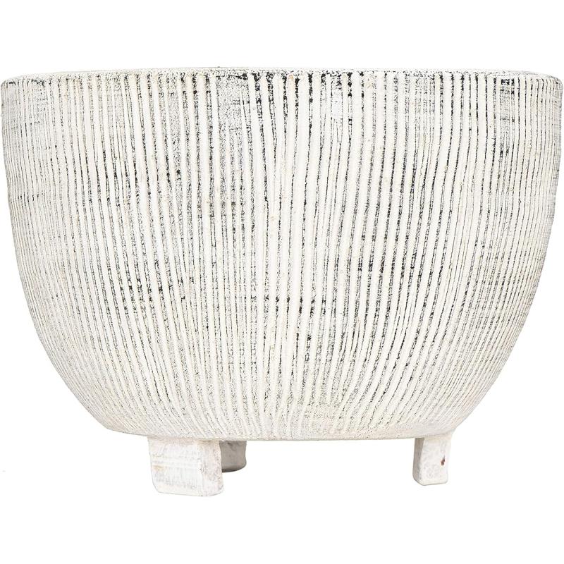 Distressed Cream Terracotta Planter with Fluted TextureFooted Planter
