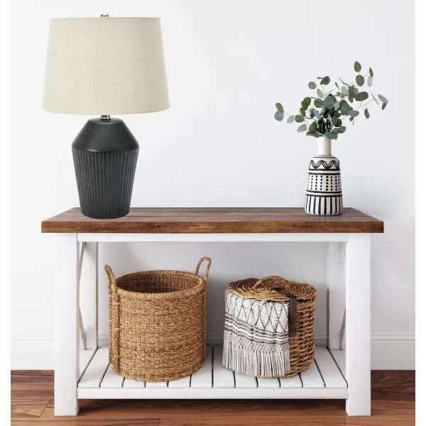 Creative CoOp 13quot Round Stoneware Desk Lamp BlackBlack