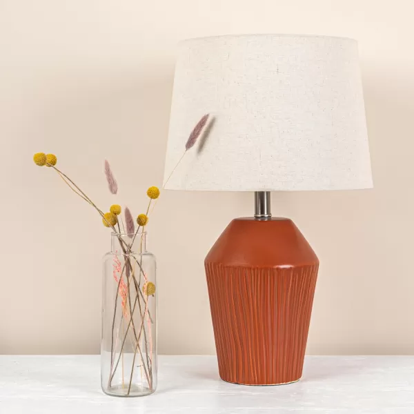 Creative CoOp 13quot Round Stoneware Desk Lamp BlackTerracotta