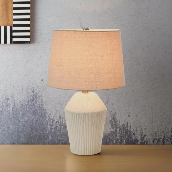 Creative CoOp 13quot Round Stoneware Desk Lamp BlackWhite