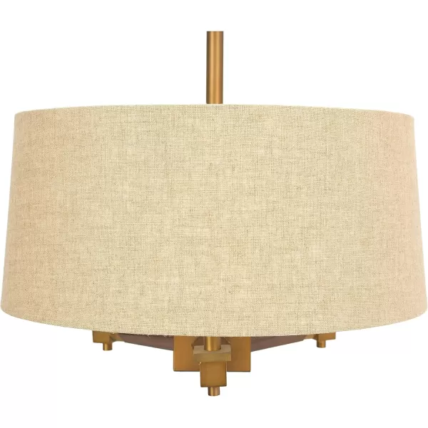 Creative CoOp 18 Inch Brushed Gold and Wood Drum Pendant
