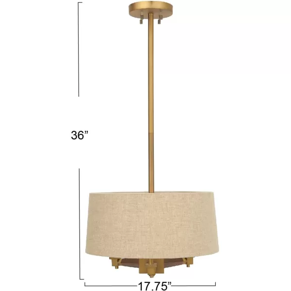 Creative CoOp 18 Inch Brushed Gold and Wood Drum Pendant