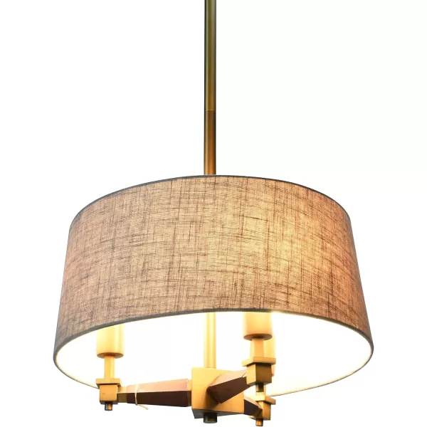 Creative CoOp 18 Inch Brushed Gold and Wood Drum Pendant