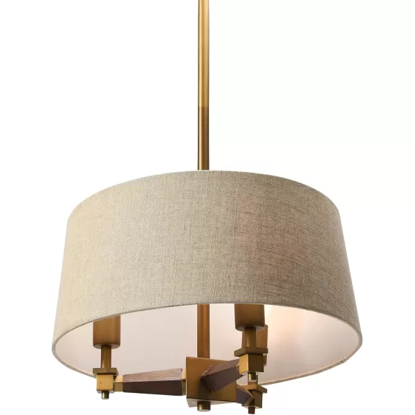 Creative CoOp 18 Inch Brushed Gold and Wood Drum Pendant