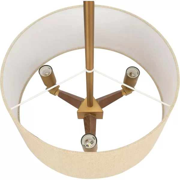 Creative CoOp 18 Inch Brushed Gold and Wood Drum Pendant