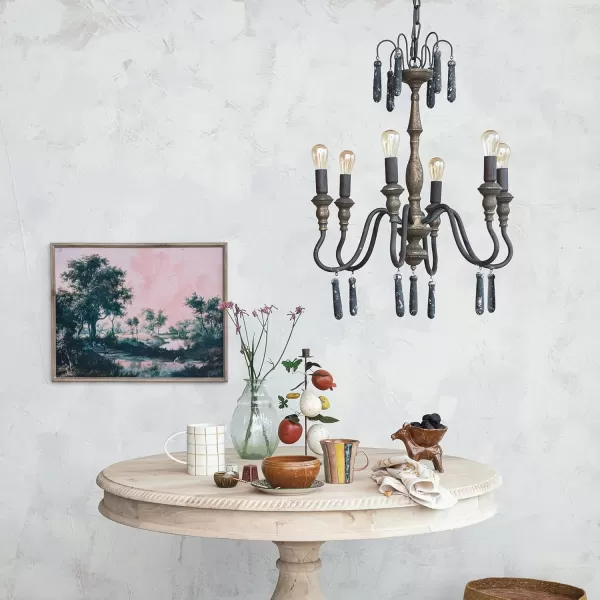 Creative CoOp 25 Watt Elegant Distressed Metal Pendant Lamp with Wood Drops Black and Gold