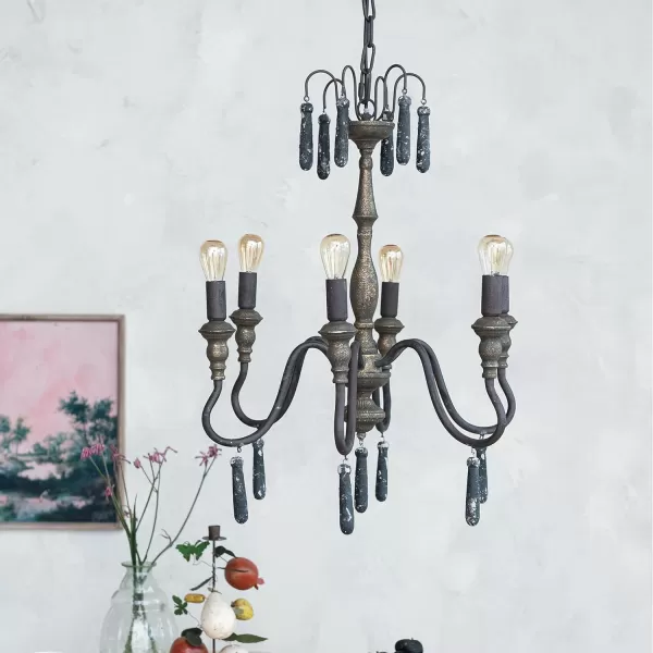 Creative CoOp 25 Watt Elegant Distressed Metal Pendant Lamp with Wood Drops Black and Gold