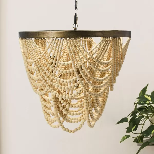 Creative CoOp 2Tier Draped Wood Bead Chandelier Pendant 26quot H IvoryChandelier