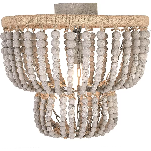 Creative CoOp 2Tier Draped Wood Bead SemiFlush Mount Chandelier Distressed Grey