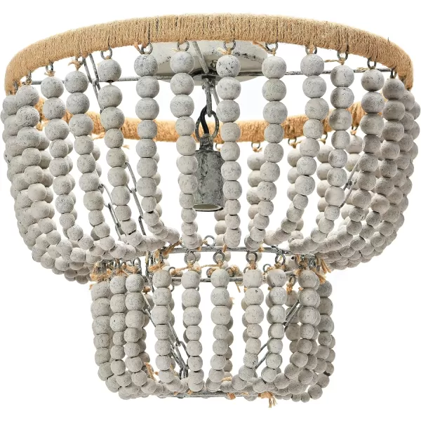 Creative CoOp 2Tier Draped Wood Bead SemiFlush Mount Chandelier Distressed Grey