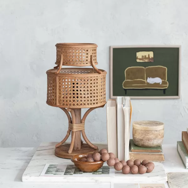 Creative CoOp 40 Watt Rustic Rattan Vintage Reproduction Table Lamp Set Natural Stained Finish Set of 2