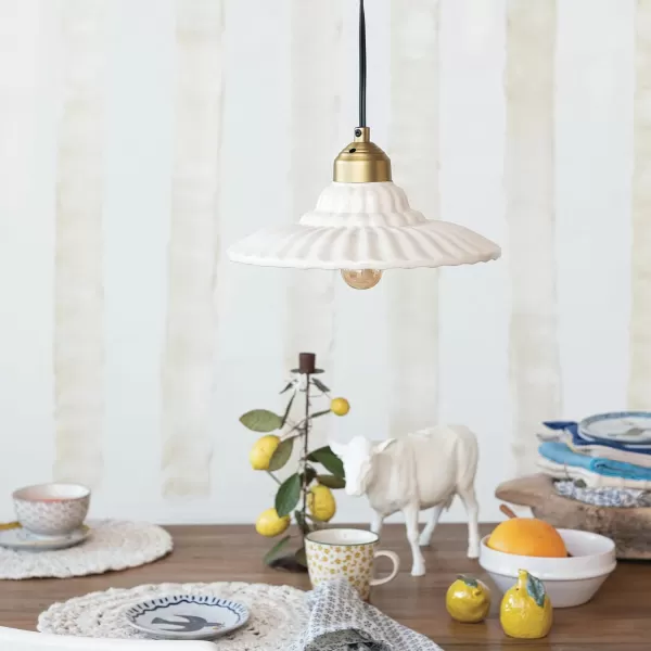 Creative CoOp 40Watt Elegant Stoneware Pleated Pendant Lamp Cream