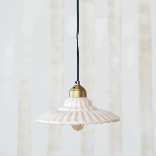 Creative CoOp 40Watt Elegant Stoneware Pleated Pendant Lamp Cream
