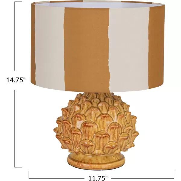 Creative CoOp 60 Watt Artichoke Finial Stoneware Table Lamp Mustard and Cream Color Set of 2