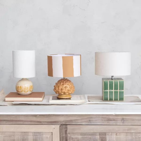 Creative CoOp 60 Watt Artichoke Finial Stoneware Table Lamp Mustard and Cream Color Set of 2