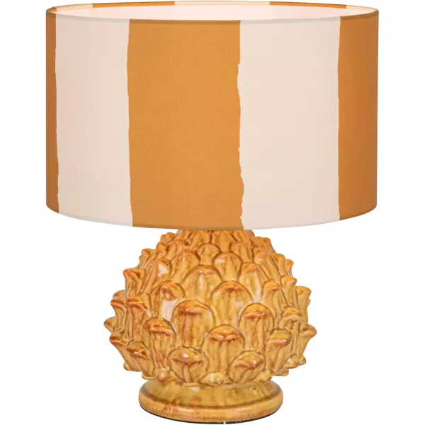 Creative CoOp 60 Watt Artichoke Finial Stoneware Table Lamp Mustard and Cream Color Set of 2