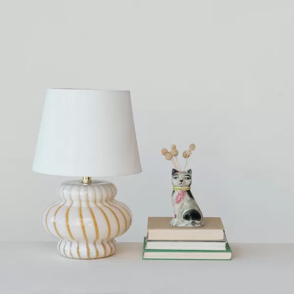 Creative CoOp 60 Watt Sunbeam Striped HandBlown Art Glass Table Lamp Yellow and Cream