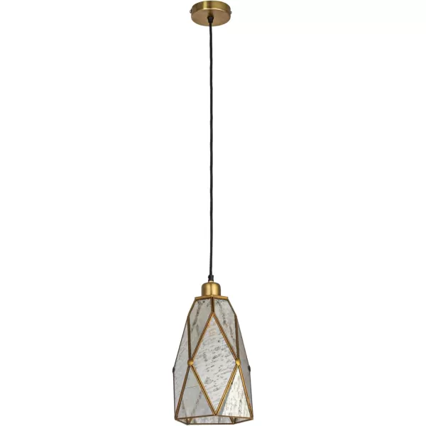 Creative CoOp Antiqued Mirrored Mercury Glass Pendant with Gold Diamond Framework DesignDiamond Design