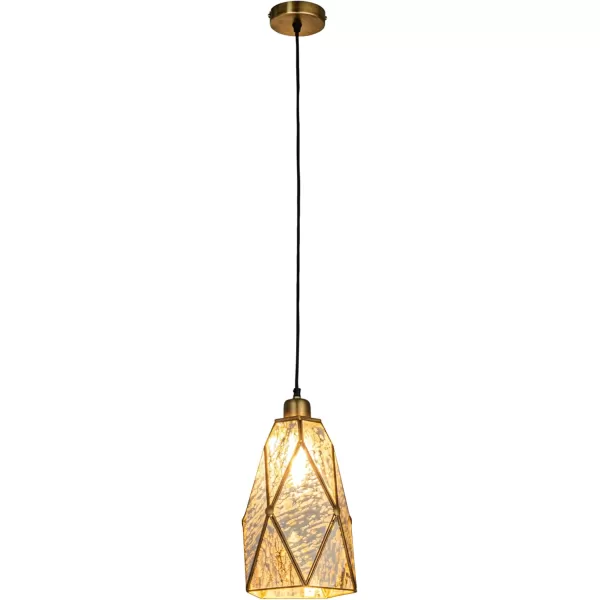 Creative CoOp Antiqued Mirrored Mercury Glass Pendant with Gold Diamond Framework DesignDiamond Design