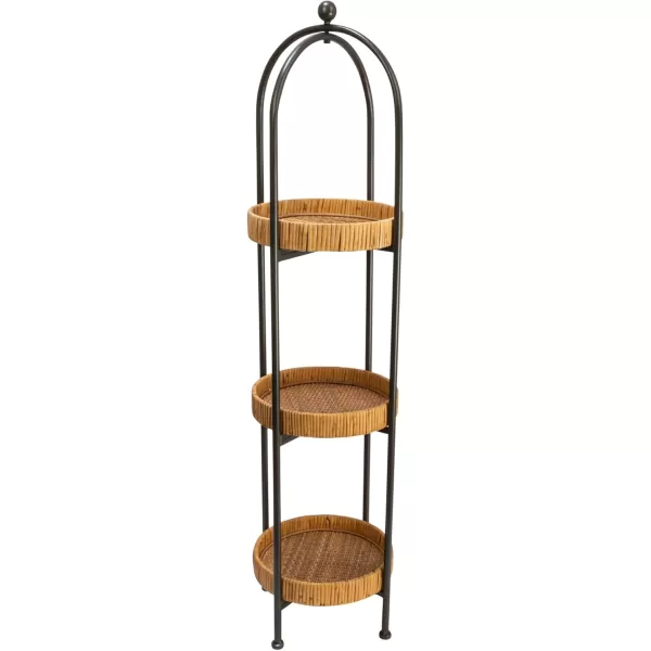 Creative CoOp Arched Metal Plant Stand or Shelf with 3 Round Removable Rattan Trays Natural and WhiteBlack
