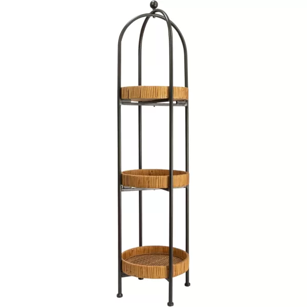 Creative CoOp Arched Metal Plant Stand or Shelf with 3 Round Removable Rattan Trays Natural and WhiteBlack
