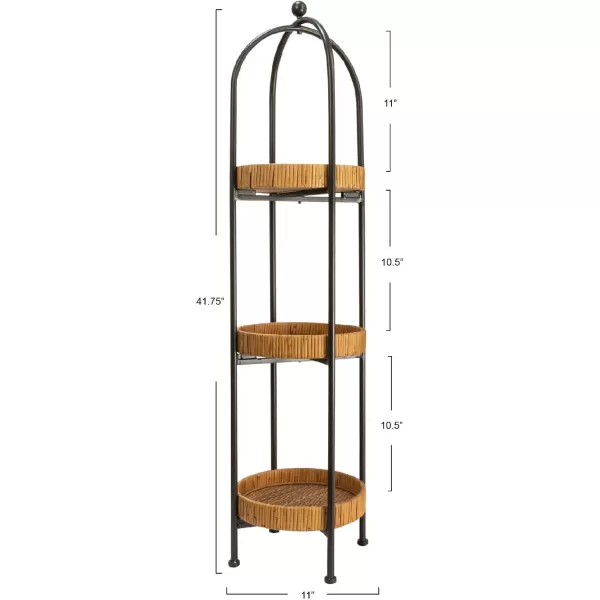 Creative CoOp Arched Metal Plant Stand or Shelf with 3 Round Removable Rattan Trays Natural and WhiteBlack