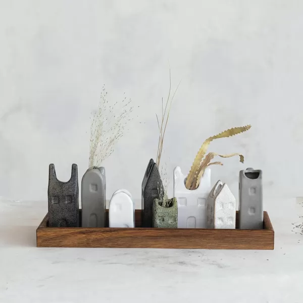Creative CoOp Bohemian HouseShaped Stoneware Vase Set Multicolor Set of 8