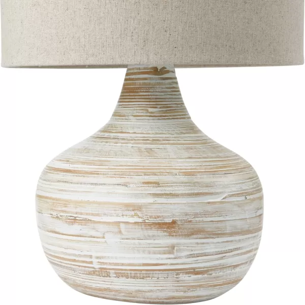 Creative CoOp Boho Bamboo Linen Shade Set of 2 White Wash Finish Table Lamp