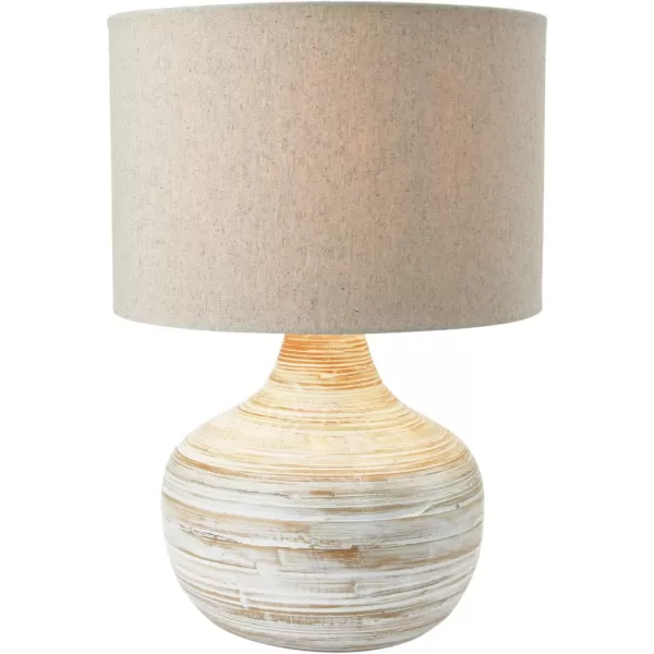 Creative CoOp Boho Bamboo Linen Shade Set of 2 White Wash Finish Table Lamp
